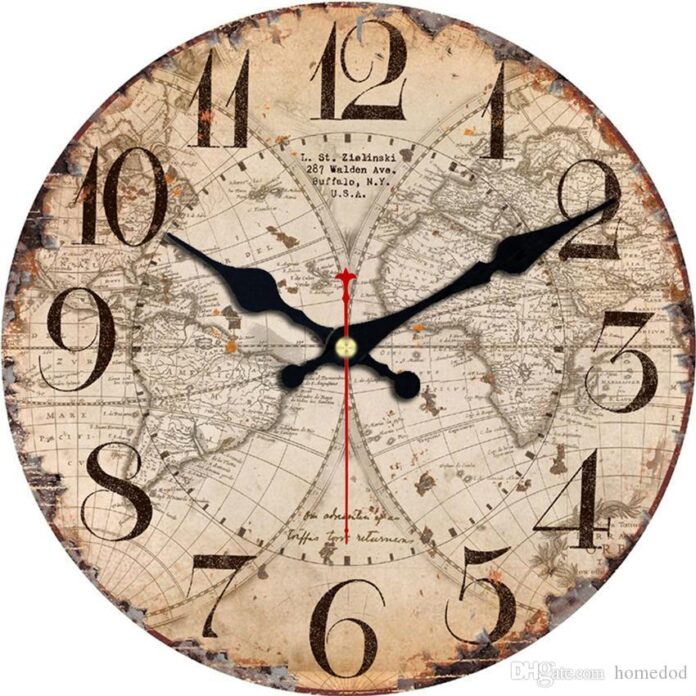 14inch-antique-clocks-silent-world-map-sailboat