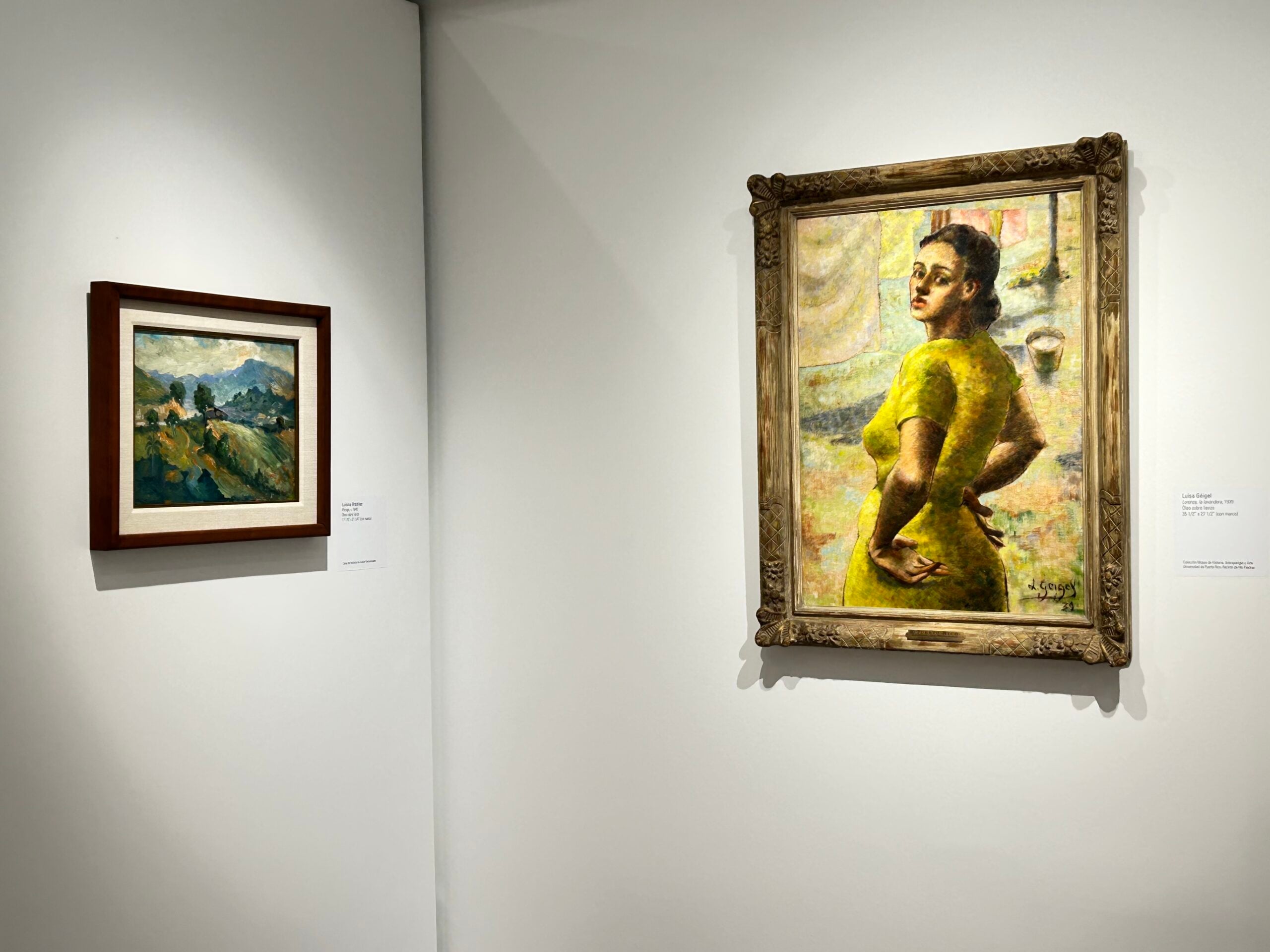(Izquierda) Luisina Ordoñez ”Paisaje", c. 1940 Óleo sobre lienzo 17 7/8" x 21 3/4" Colección Instituto de Cultura Puertorriqueña (Derecha) Luisa Géigel ”Lorenza, la lavandera", 1939 Óleo sobre lienzo 35 1/2” x 27 1/2” Colección Museo de Historia, Antropología y Arte. Universidad de Puerto Rico, Recinto de Río Piedras